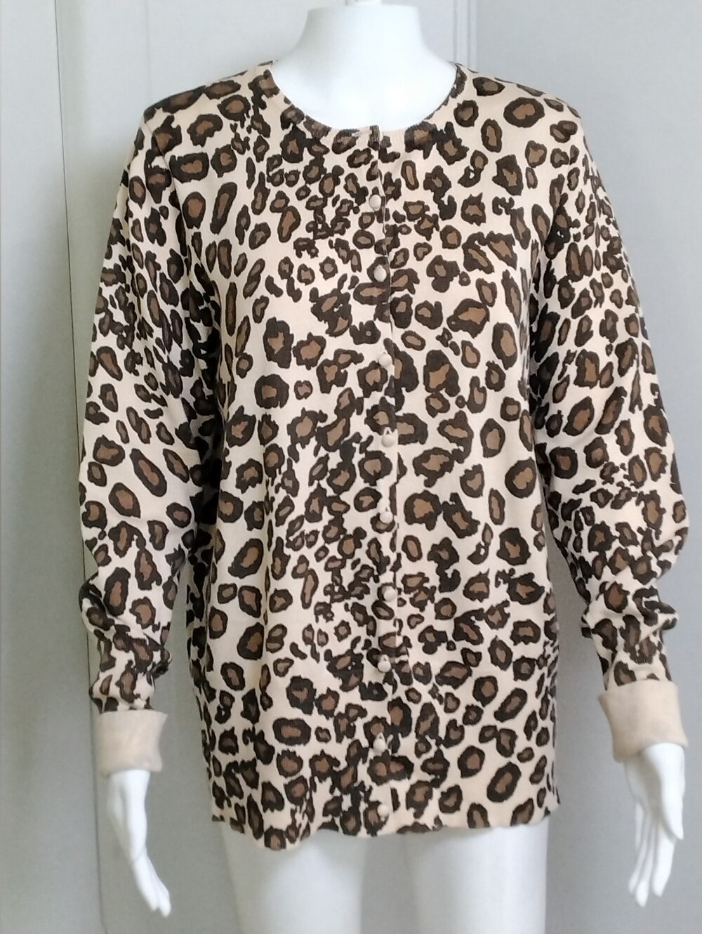 Leopard Print Cream and Brown Cardigan Sweater by Merona Sz XL